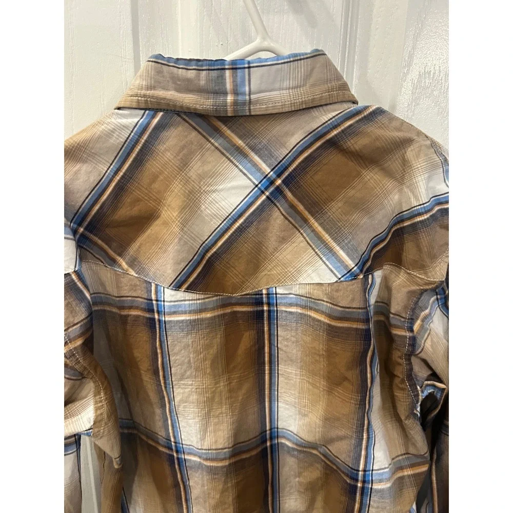 Roper Boys Brown Blue Plaid Western Long Sleeve Snap Shirt Size‎ 8-10 k7174